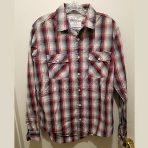 Mens Aeropostale Red, Navy & White Plaid Button Up